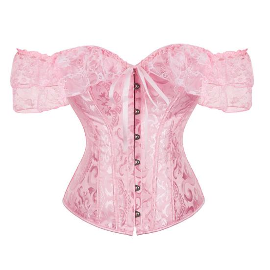 Women Shapewear Floral Lace Off Shoulder Corset Bodyshaper Top Boned Overbust Corset Breathable Waist Trainer with Adjustable Buckles