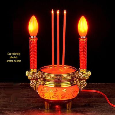 Buddha Offering Electric Candelabra: Complete Set with Incense Burner and Everlasting Lamp for Home Use
