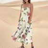 Women's Casual V Neck Floral Print Sleeveless Pocket Suspender Dress