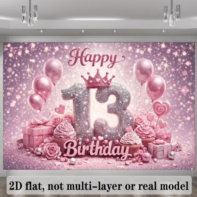 2D Pink Rose & Crown 13th Birthday Photography Background