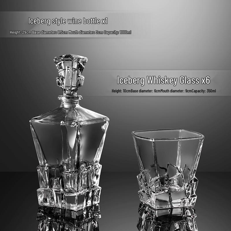 Premium Whiskey Glassware Set with Decanter, Ice-Crack Design, Cup Holder, and Tray - Perfect for Dinner Parties