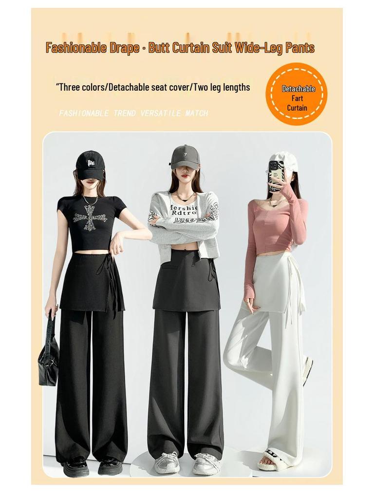 Design-Forward High-Waisted Drapey Skirt Pants Suit - Slim-Fit Casual Wide-Leg, Spring/Summer 2026
