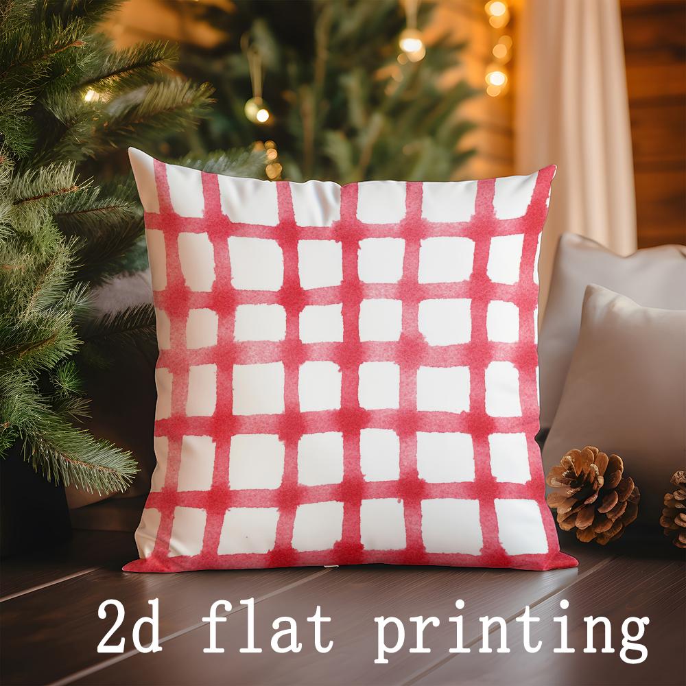 

Home Decor Holiday-themed Checkered & Deer Pillows Suitable For Sofa Bedroom Car Pillow Cover Cushion Rectangular Back Cushion 40x40cm