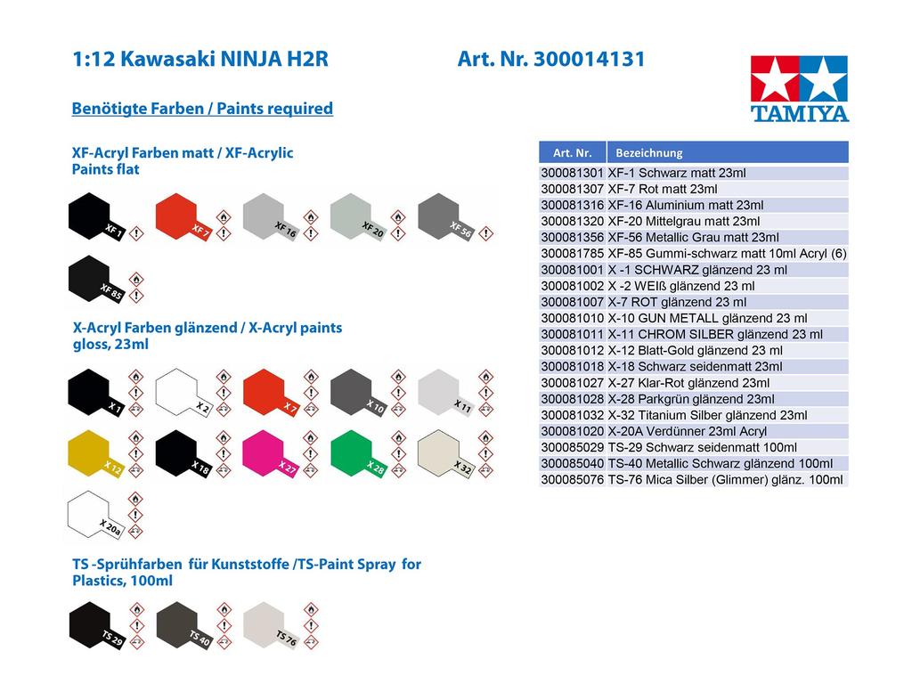 Tamiya Motorcycle Series 131 Kawasaki Ninja H2R Plastic Model 14131 1/12 No.