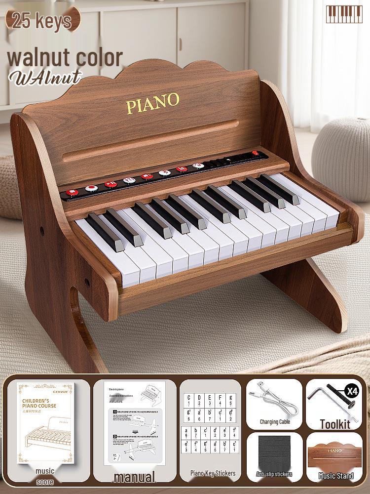 Children's Wooden Toy Piano: Beginner Electronic Keyboard for Boys & Girls, Infants, Toddlers - Ideal Birthday Gift.
