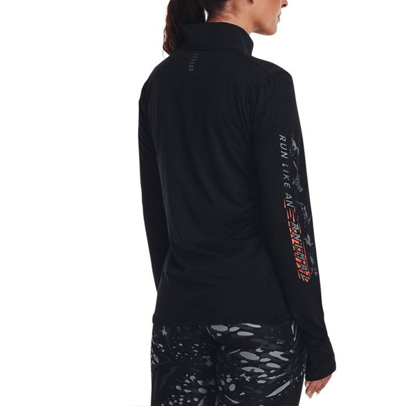 Under Armour RUN LAA T Shirts Women's Black Stand Collar Moderate Straight Fit Unisex 1379341-001