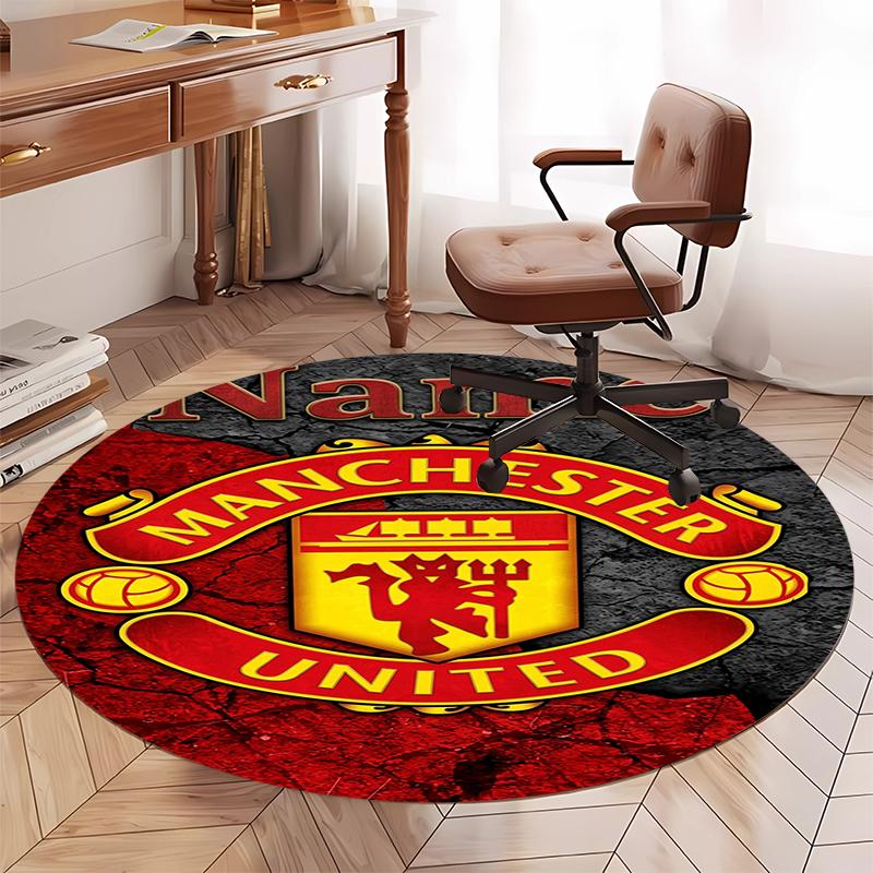 Custom Name Manchester United Printed Round Rug Carpet Chair Rug Area Rug Entryway Doormats,for Office Chair Living Room Bedroom Kitchen Room.
