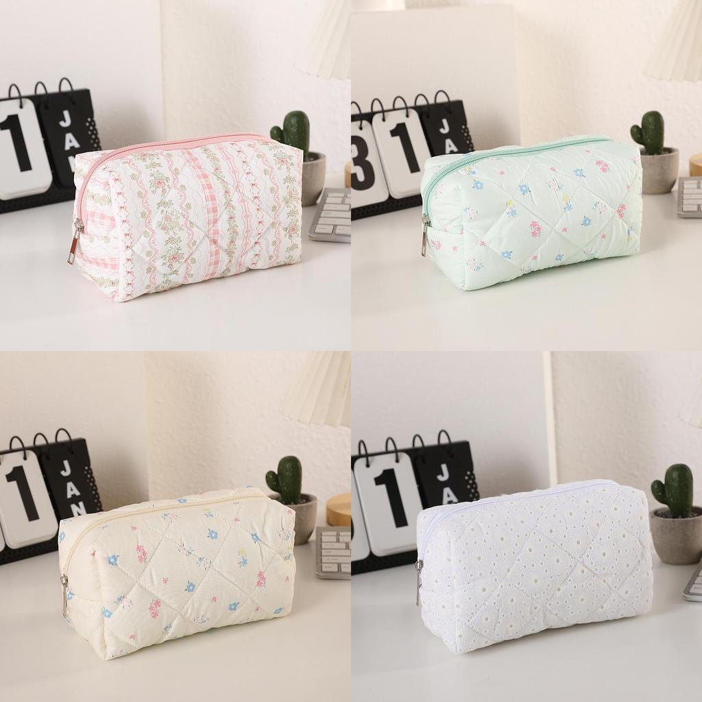 Soft Quilted Octagonal Makeup Bag With Floral Pattern For Girls And Travel