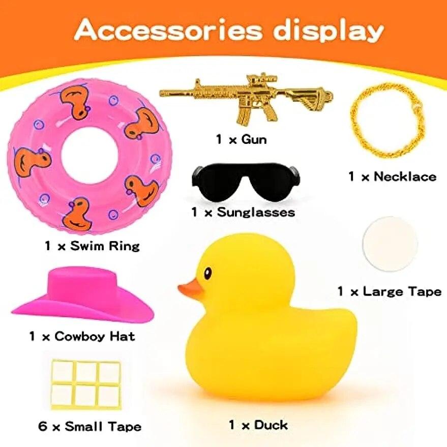 Duck Car Ornaments Yellow Duck Car Dashboard Decorations Set with Sunglasses, Swimming Ring Kids Bath Toys Home Duck Decoration