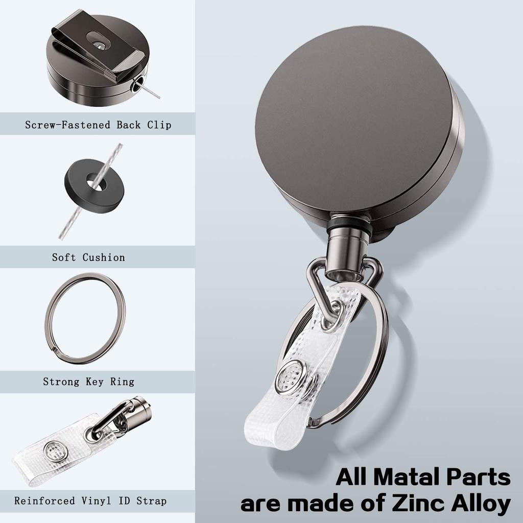 Reel Hanging Name Tag Extendable Reel Extends up to Loss Drop Includes 2 Carabiners and 2 ID Card Set of Round [Toplive] Keychain, Pin-on Reel, Reel,