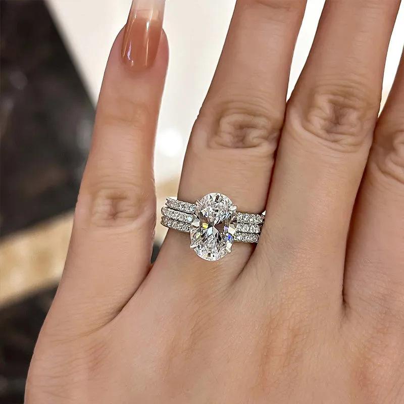 Luxury Three Sets Of Rings, Wedding Engagement Geometric Jewelry Ring, Fashion Temperament Super Flash Ring