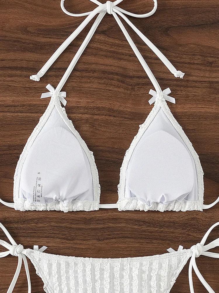 2025 New Summer Swimwear Bikini Set Sexy Laced Up Backless Bikini 2 Piece Set Women Solid Split Waist Beach Vacation Bikini