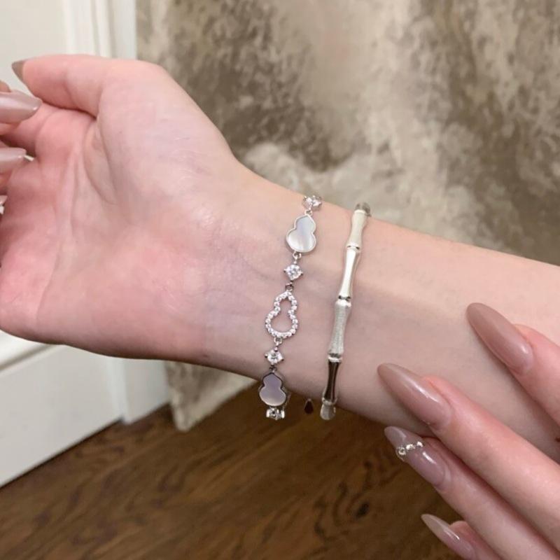 S925 Sterling Silver Gourd Bracelet Mother - of - Pearl Rhinestone Elegant New Chinese Style