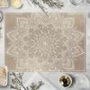 4pcs Bohemian Mandala Placemats – Beige Faux Linen, Single-Sided Print, Machine Washable, Ideal for Home, Kitchen