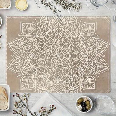 4er-Set Böhmische Mandala-Tischsets – Beiges Kunstleinen, Einseitiger Druck, Maschinenwaschbar, Ideal für Zuhause, Küche