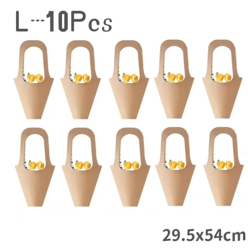 10Pcs Handheld Flower Basket Kraft Paper Tote with Handle Flower Paper Box Valentine Day Gift Tote