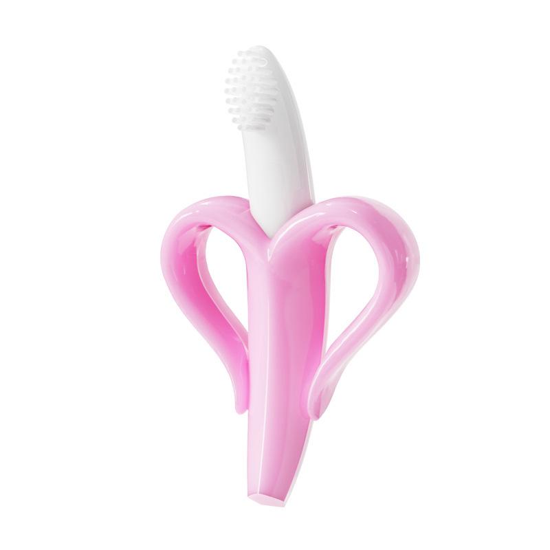 Popular Silicone Banana Teether Toothbrush with Suction Cup - Food Grade Chew Toy for Babies