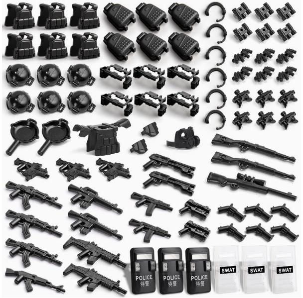 Military Soldier Figures Weapon Building Blocks Accessory Machine Guns Gatling Moxin Nagan Rocket Launcher Shield Toys Gift D124