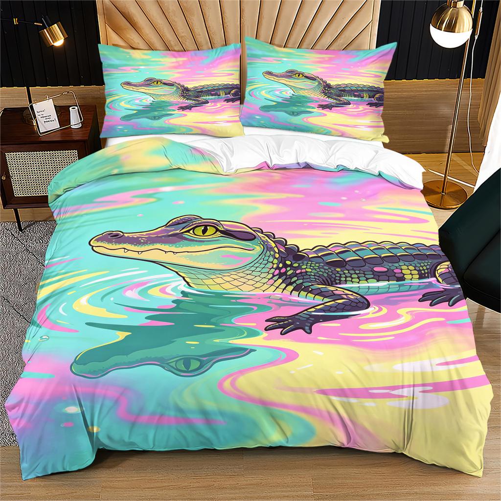 Rainbow Liquid Water Animal Print Duvet Cover Set Comforter Cover Bedding Set No Filler Vibrant Adult Bedroom Digital Decor