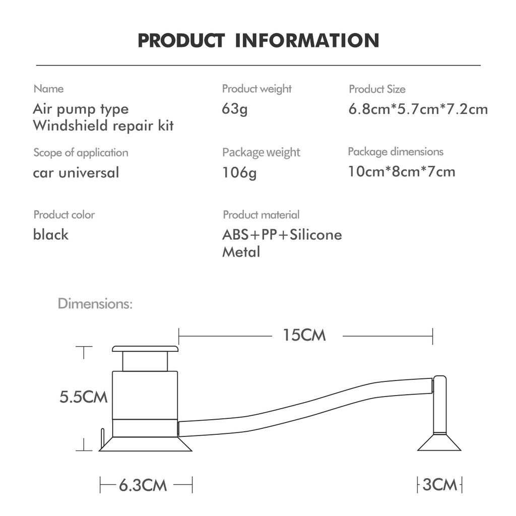 1 Sada Sada na opravu čelního skla automobilu Automobilové sklo Nano opravná kapalina Typ vzduchové pumpy Oprava prasklin Nástroje pro bodovou opravu Odstraňovač škrábanců na okno čelního skla automobilu