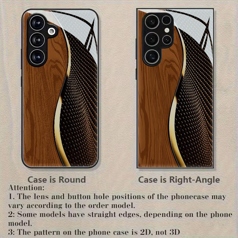 Wood grain and gold curved texture glass phone case suitable for Samsung Galaxy S26 S25 S24 S22 S21 S20 FE/Ultra/Plus anti drop