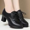 2024 Damskie Skórzane Sznurowane Buty na Wysokim Obcasie - Eleganckie, Głęboki Dekolt, na Wiosnę i Jesień, Idealne dla Kobiet w Średnim Wieku