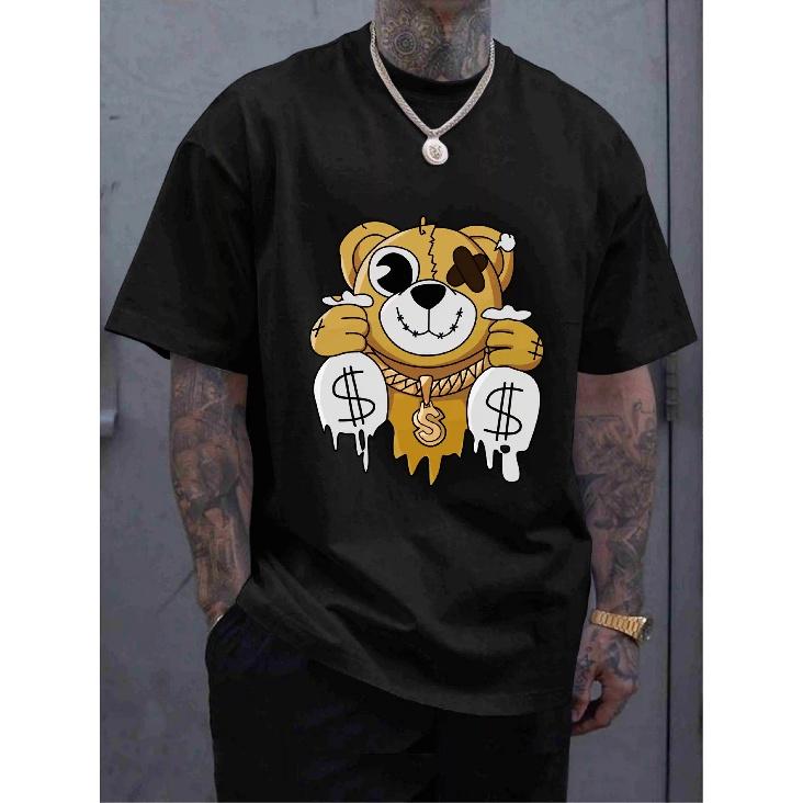 Men's Oversize T-shirt Cartoon Printed Top Short Sleeve Casual O-neck Clothing for Man