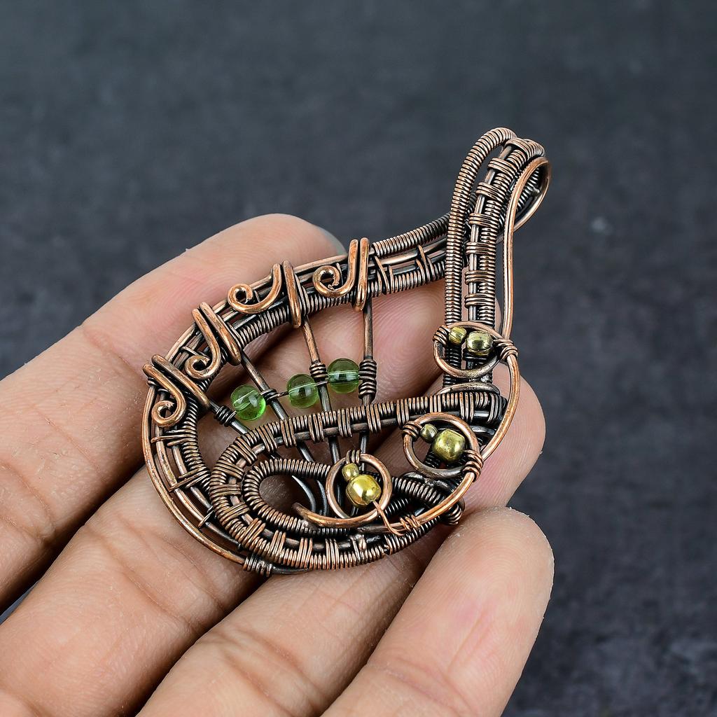 Natural Peridot Gemstone Handmade Copper Wire Wrap Jewelry Pendant 2.48" l9E41