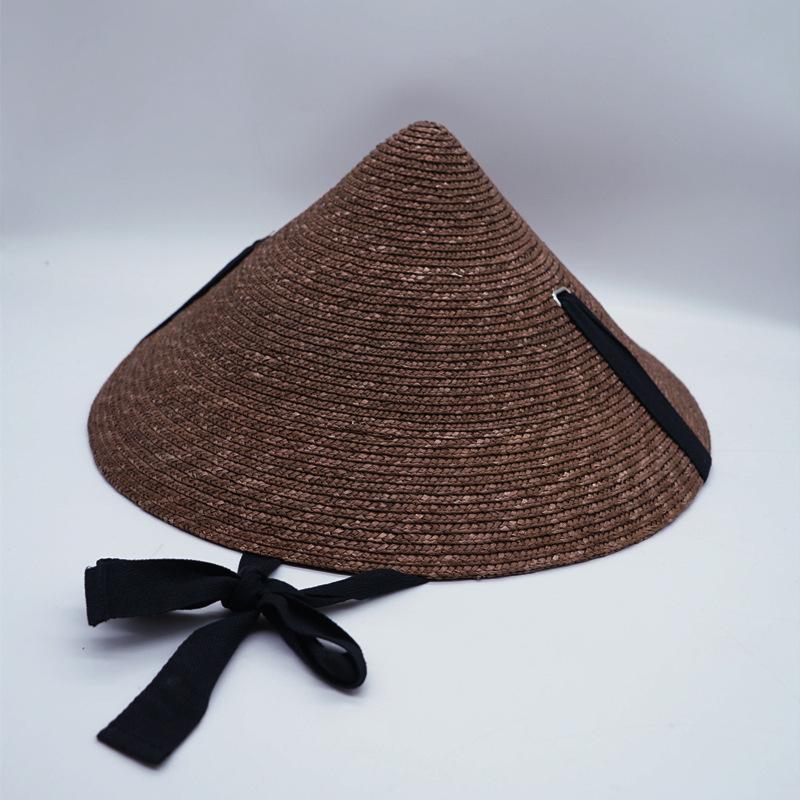 Holiday Style Big Brim Strap Black Brown Straw Hat Straw Hat Women'S Summer Sunshade Sun Protection Beach Sun Hat