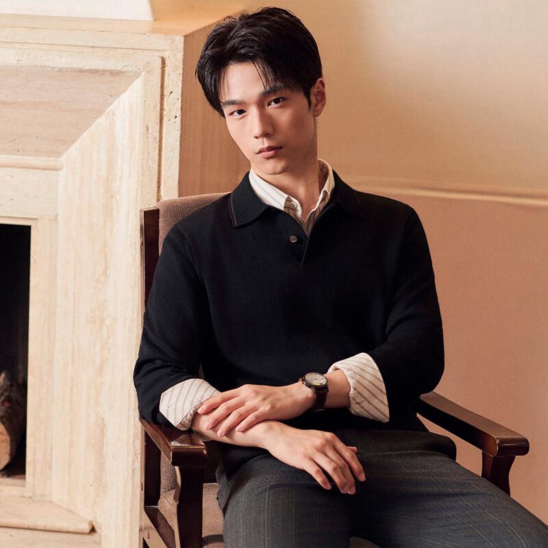 Baoxiniao Men's Polo Collar Washable Wool Sweater
