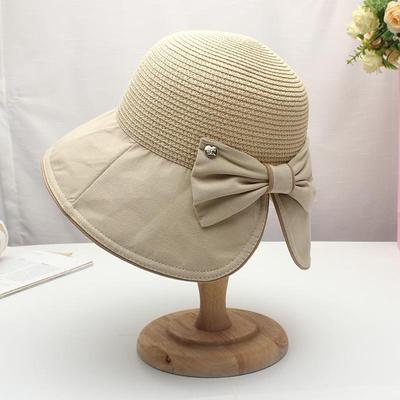 Bow Decor Bucket Hat Color Block Wide Brim Hats Summer Breathable Sunscreen Fisherman Hats Suitable for Seaside Travel