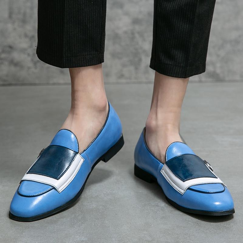 Fashion Luxury Blue Elegant Leather Shoes Men Large Size 48 Brand Handmade Men's Loafers Casual Designer Oxfords Men Flats Dress Shoes