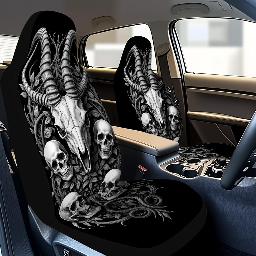 2pcs, Unique Gothic Skull Ram Tentacle Art Pattern Car Seat Covers, Soft And All Season Use, Compatible With Cars, SUVs, And Tru