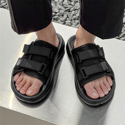 Outer Wear Men's New One-word Sandals Non-slip and Deodorant Soft Sole Comfortable Velcro Casual Beach Shoes 371222-J