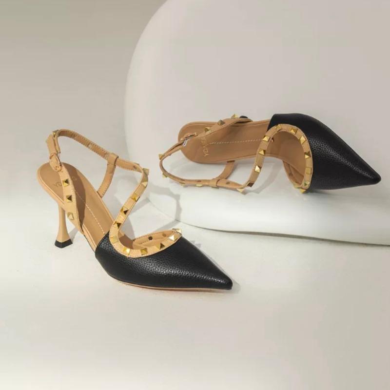 

Fashion 2025 Women s Sandals Summer New High Heel Pointed Head Rivet Buckle Slippers Casual Temperament Fine Heel Sandals 42 чёрный