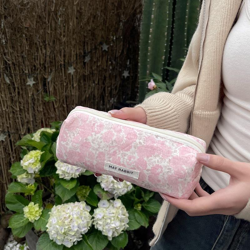 Sweet Bow Women's Storage Bag Large Capacity Female Cosmetic Bags Cute Plaid Makeup Clutch Purse Portable Girls Pencil Case