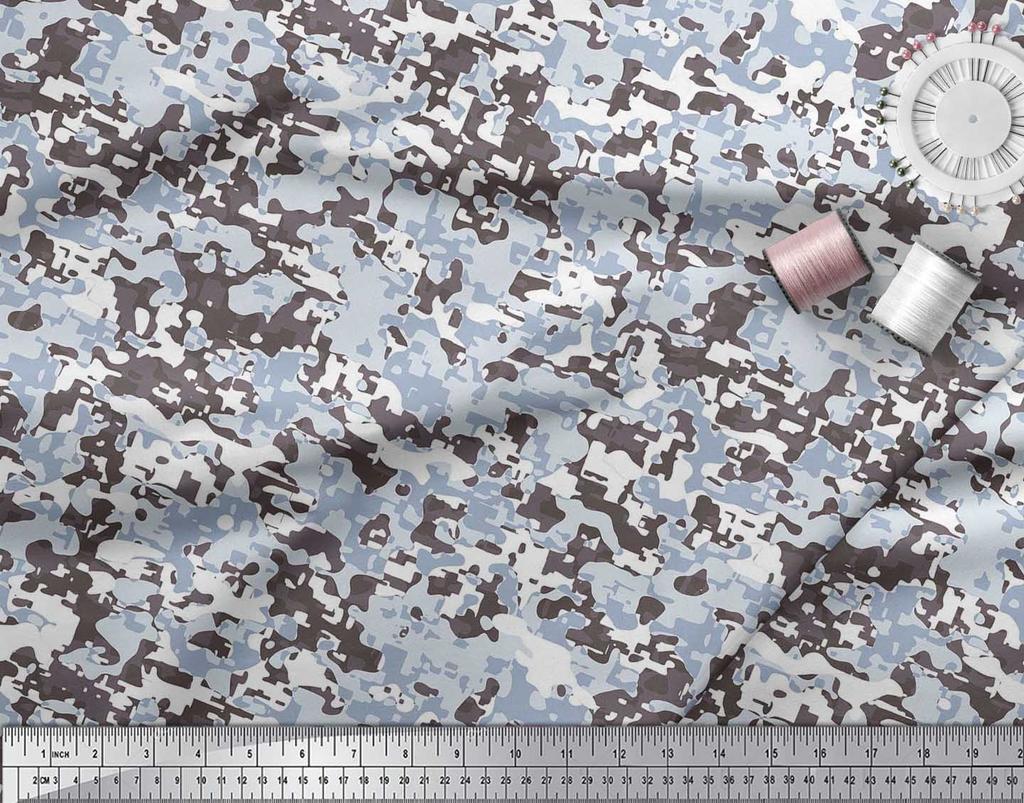 Soimoi Japan Crepe Satin Fabric Two Tone With White Camouflage Print Fabric by the metre 42 Inch