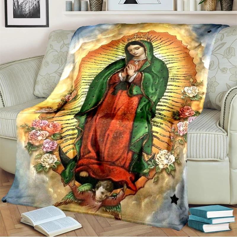 Our Lady of Guadalupe Blanket Religion Mary Throw Blanket Soft Sofa Cover Flannel Lightweight Warm Blankets for Bedroom Couch