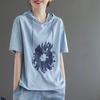 Fashion Cotton Printed Short Sleeve Hoodie Women Oversize Hooded Sweatshirt