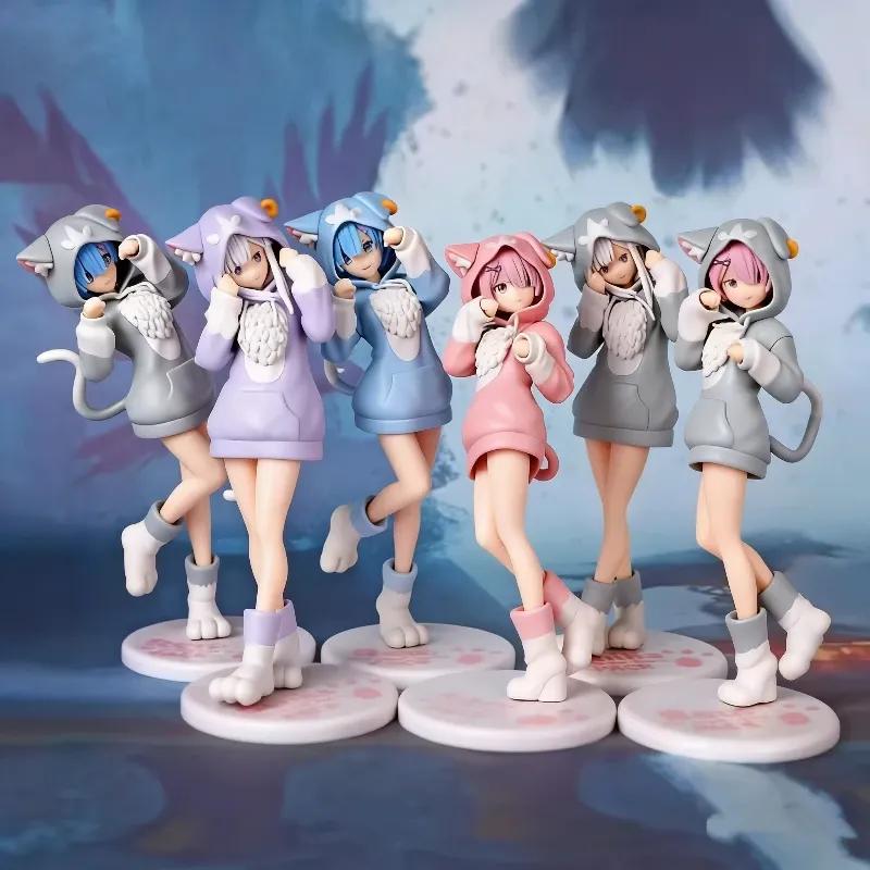 20CM 6 Style Anime Re:Zero Rem Ram Emilia Cute Action Figure Cosplay Hoodie Model Desktop Ornament Decor Collectible Toys Gift