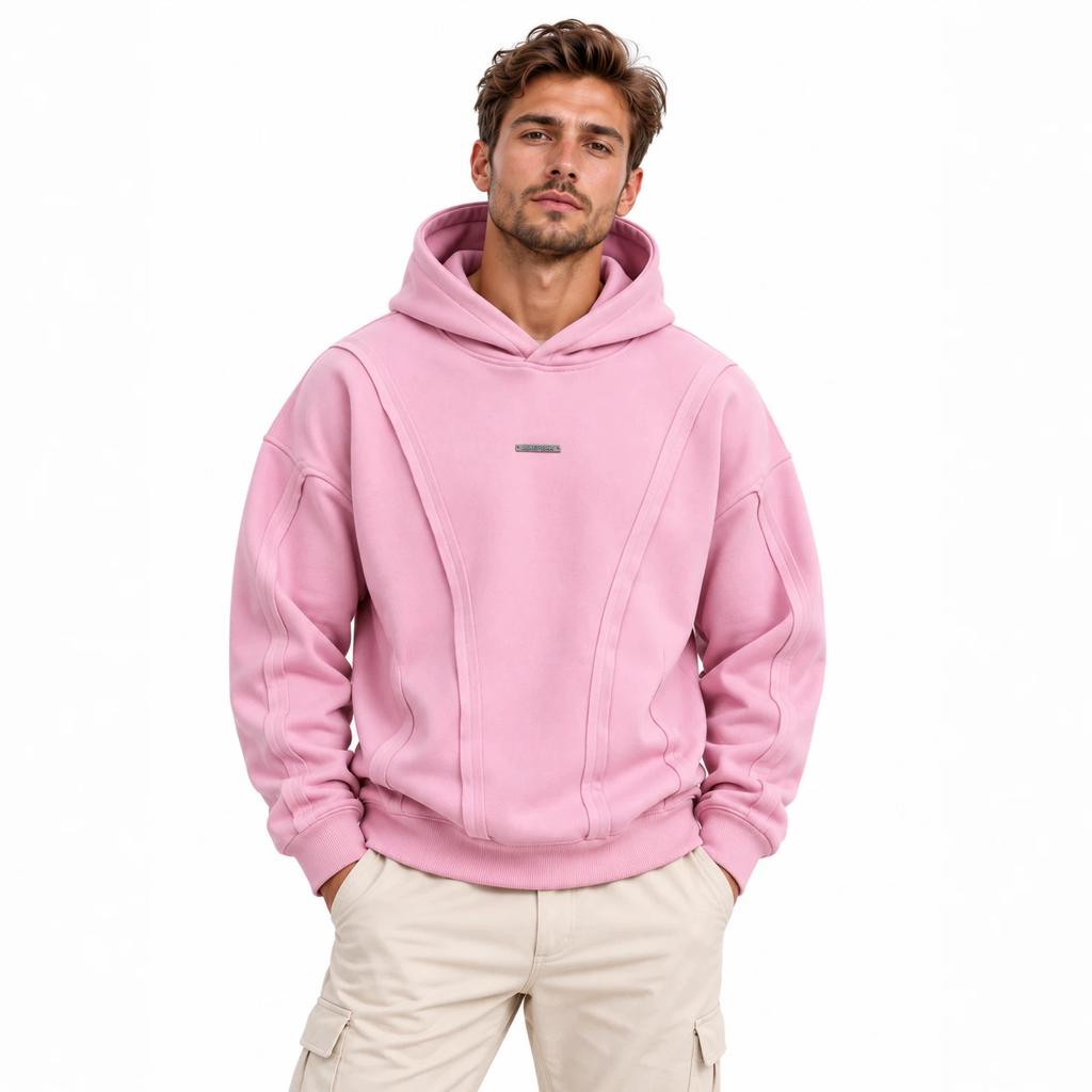 Men's American Deconstructed Hoodie Heavyweight 3D Panel Stitching Exposed Seam Loose Drop Shoulder Pullover