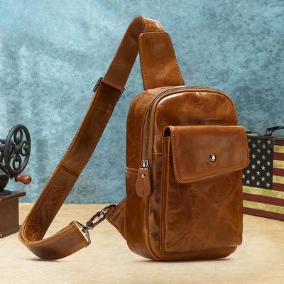 Sac de poitrine en cuir véritable, Sac à bandoulière pour homme, Sac décontracté pour les trajets quotidiens, Sac pour homme, Sac à une épaule