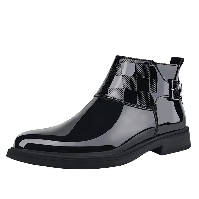 Fashion High End Brand Men's Shiny Leather Shoes Luxurious Business Formal Shoes Pointed Winter Cotton High Top Shoes for Men’s