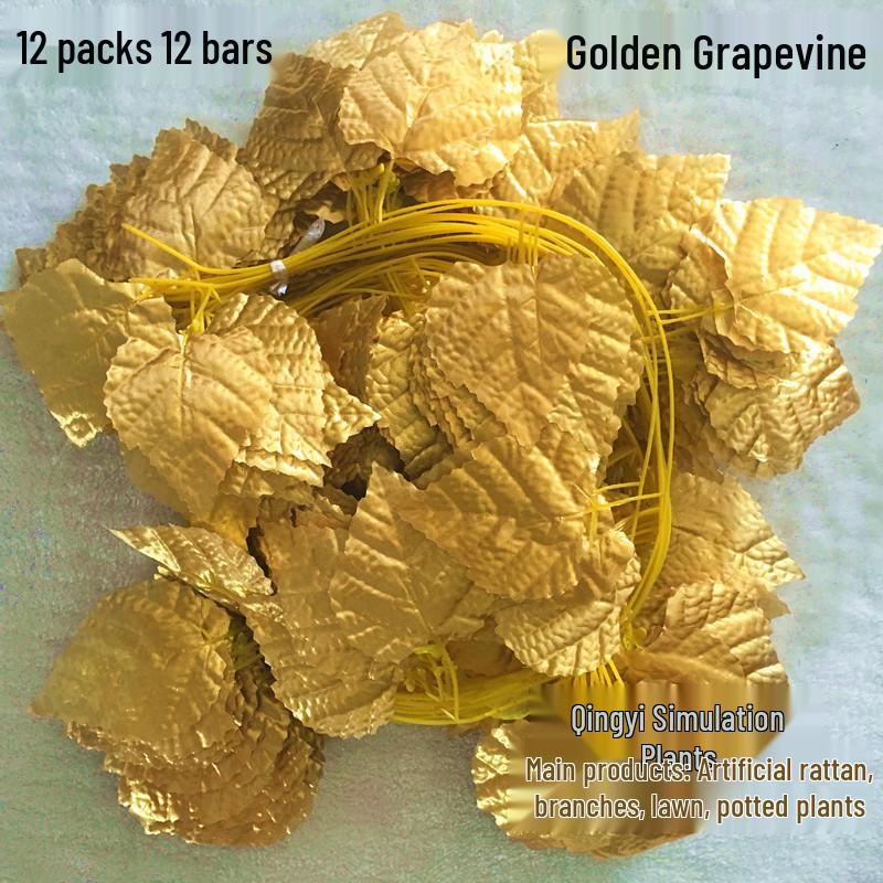 Golden Rattan Artificial Vine with Grape and Apple Leaves - Wedding Ceiling Hanging Decoration