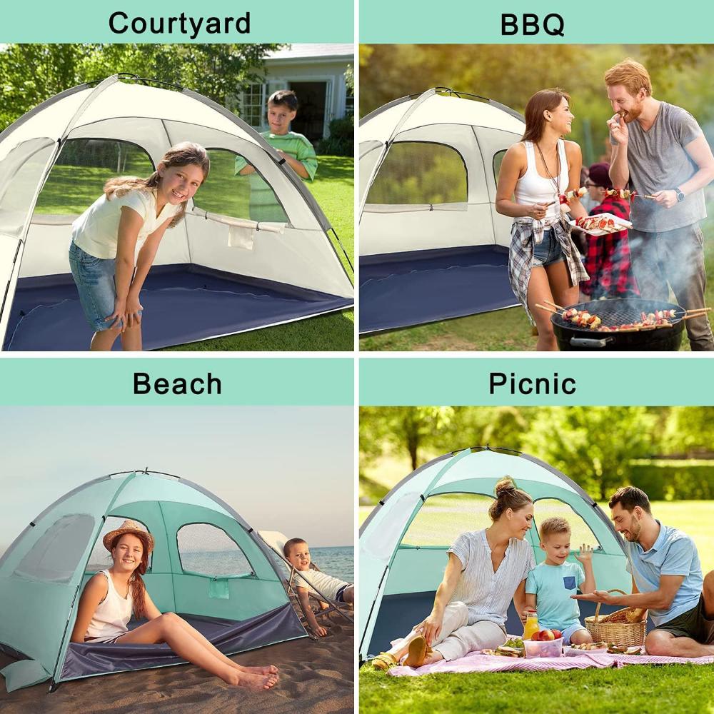 Portable Lightweight Seaside Beach Tent for 3-4 Person Sun Shade Canopy UV Sun Shelter Camping Fishing Outdoor Gatherings Tent