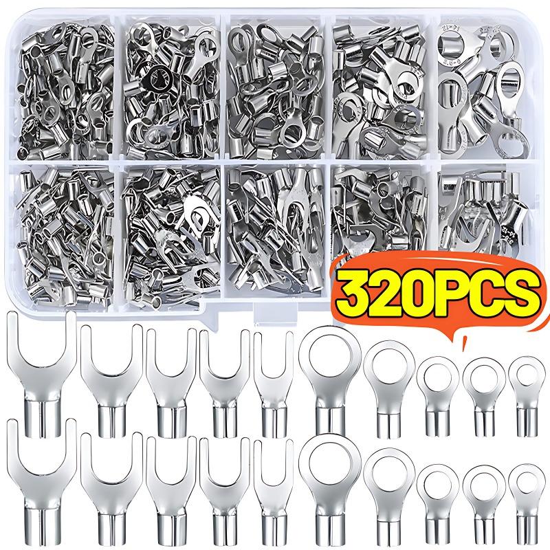 320/box Copper Ring Fork Terminals Kit O/Y Type Brass Non Insulated Electrical Connectors Crimp Spade Cable Wire Assortment Set