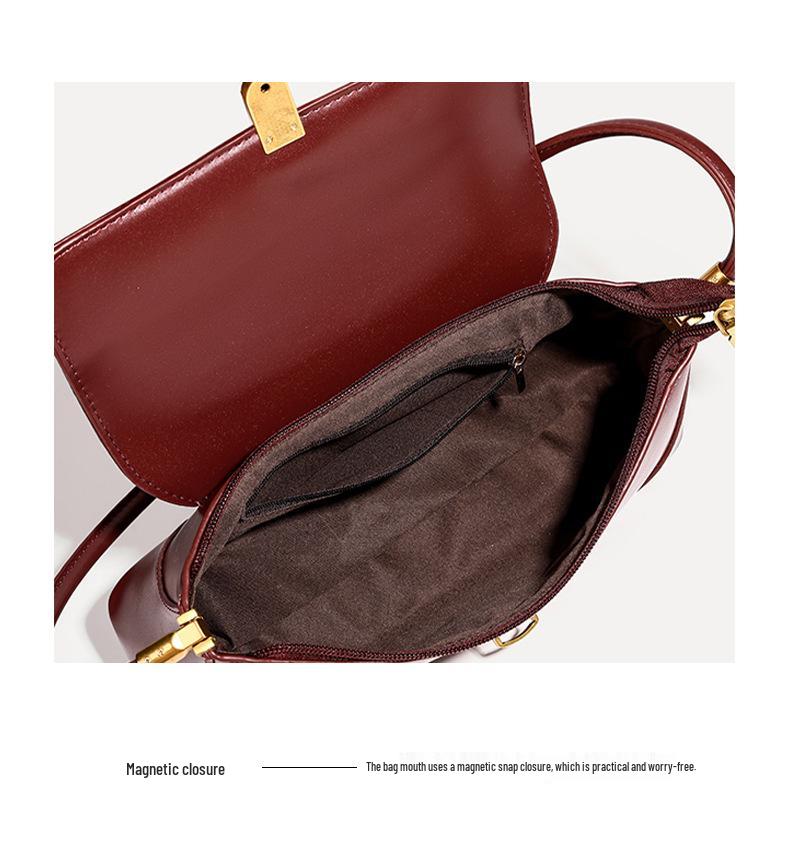 Retro Burgundy Deerskin Velvet Women's Shoulder Bag - Autumn/Winter Collection