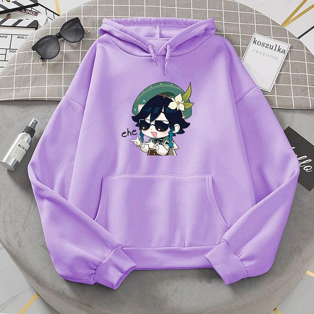 

Толстовка с капюшоном в стиле аниме Venti, женская толстовка Kawaii Genshin Impact, женская толстовка Harajuku Manga Genshin, пуловер с круглым вырезом, свитшот 3XL