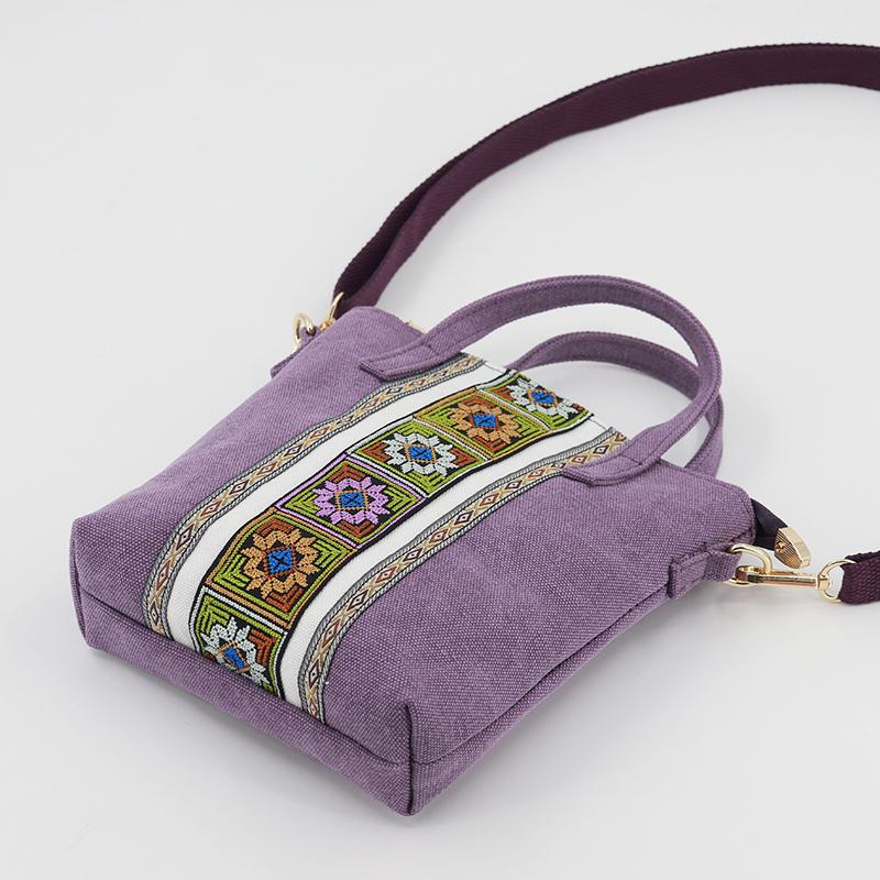 Ethnische Stil Stickerei Messenger Bag Damen Canvas Tasche kleine Handtasche