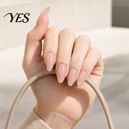 Almond Shaped Press On Nails 24Pcs Women Nude on Nails, Natural Glossy Stick-on False Fake Full Cover Long Glue Reusable